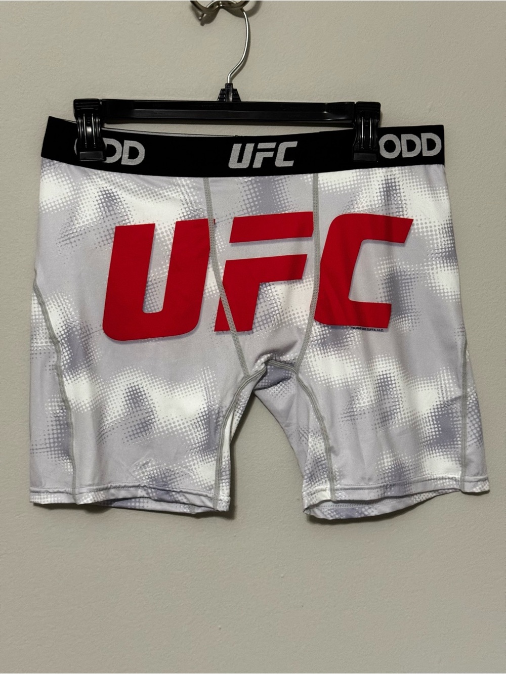 UFC White Performance Compression Shorts with Red Logo